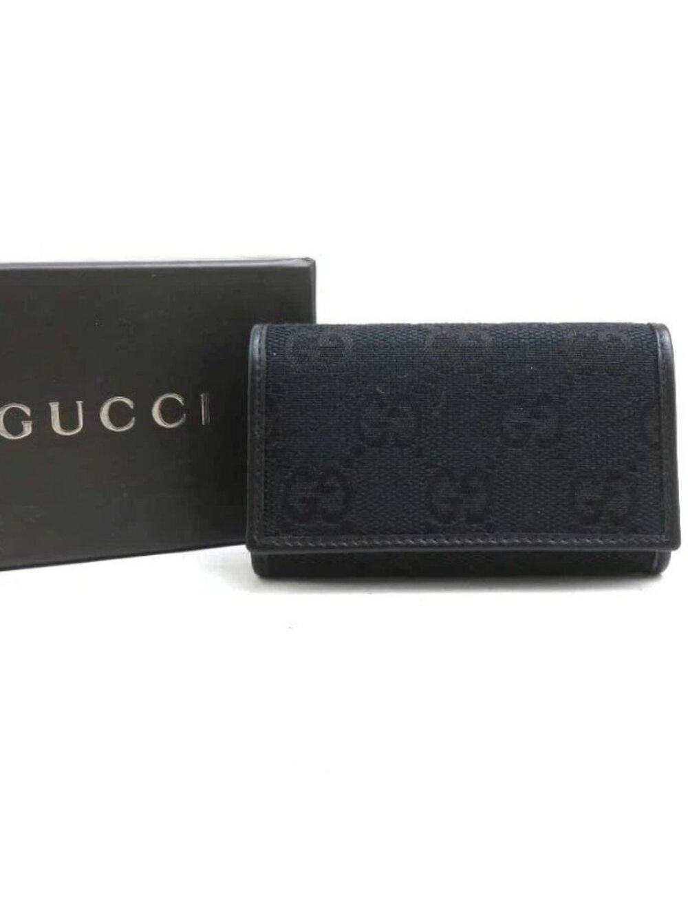 GUCCI Key Case Black/Silver GG Canvas/Leather/Metal